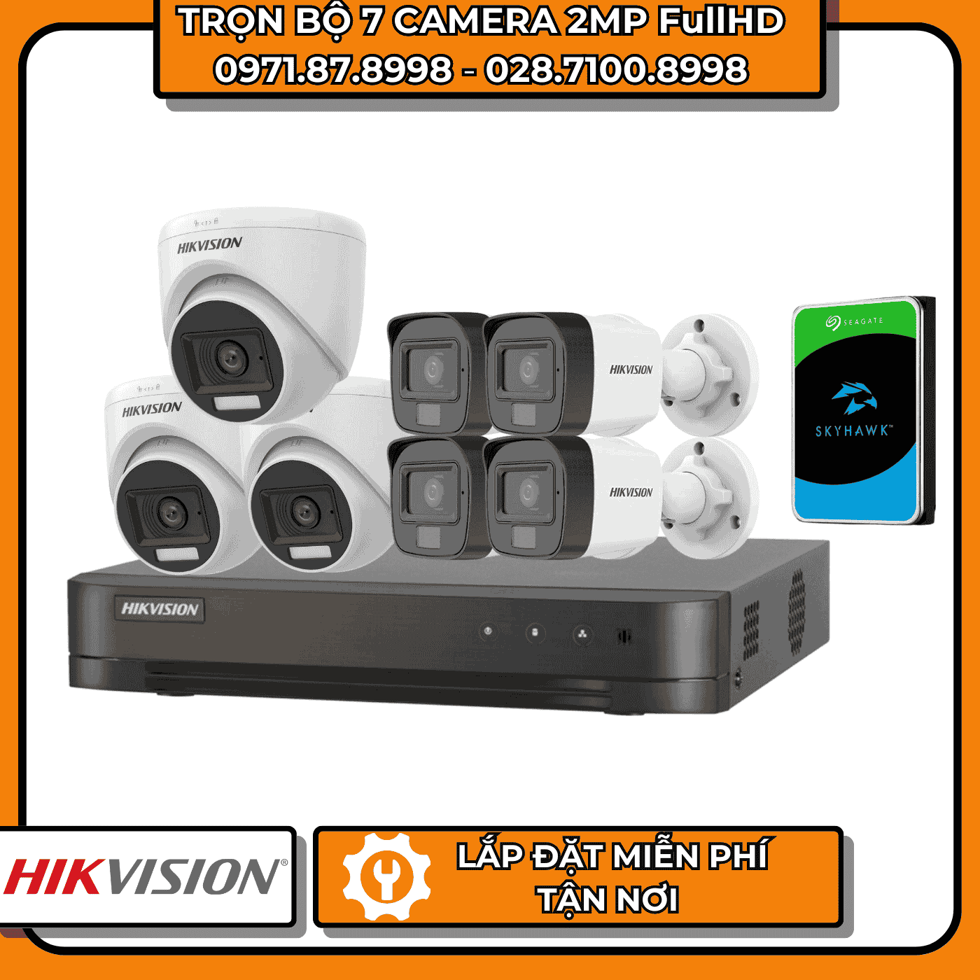 TRỌN BỘ 7 CAMERA 2MP FullHD HIKVISION