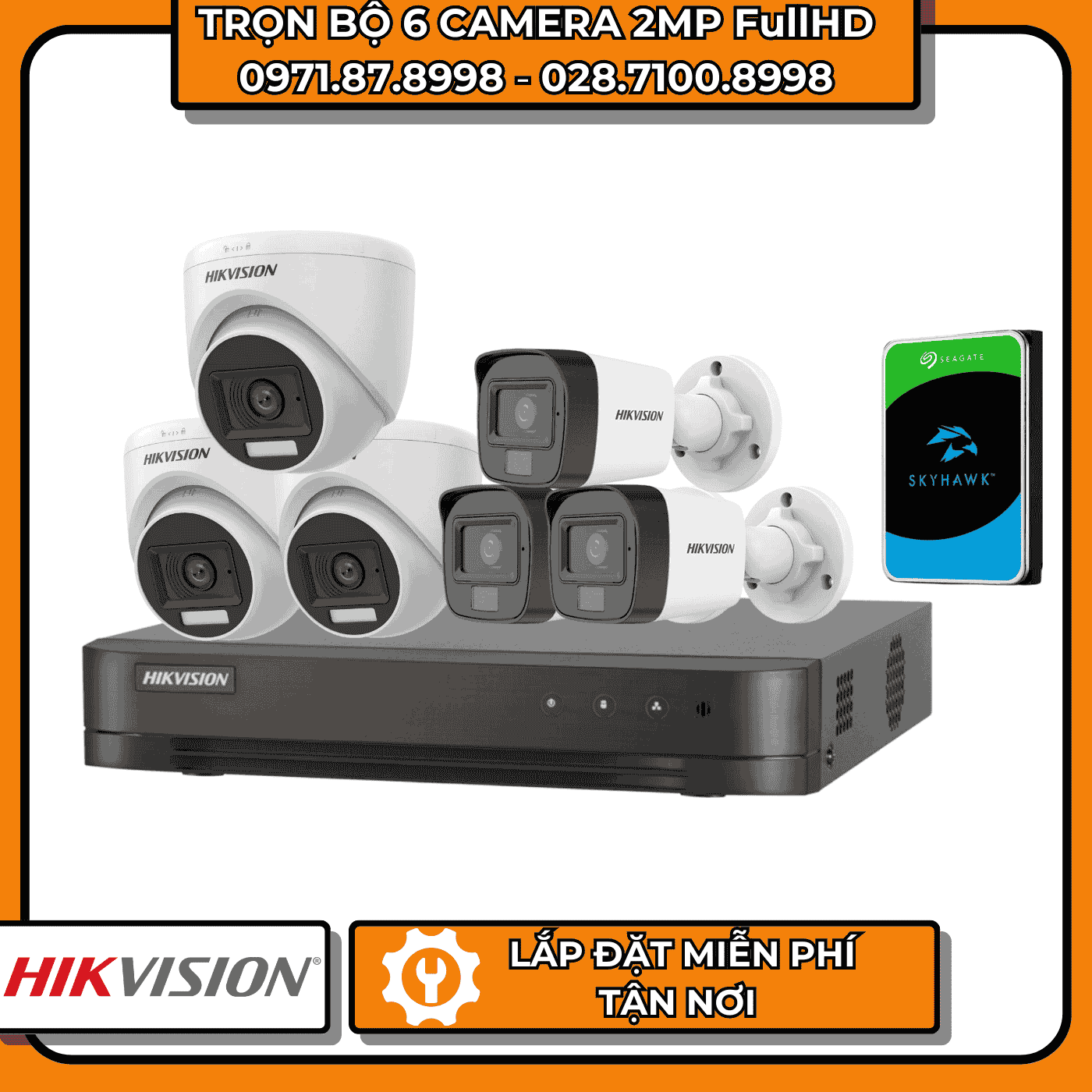 TRỌN BỘ 6 CAMERA 2MP FullHD HIKVISION