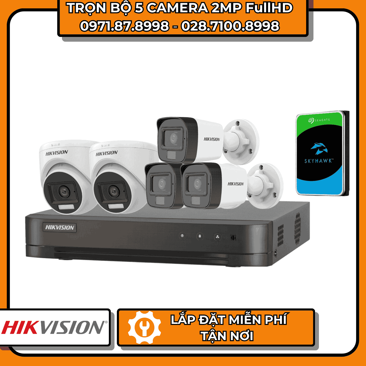 TRỌN BỘ 5 CAMERA 2MP FullHD HIKVISION