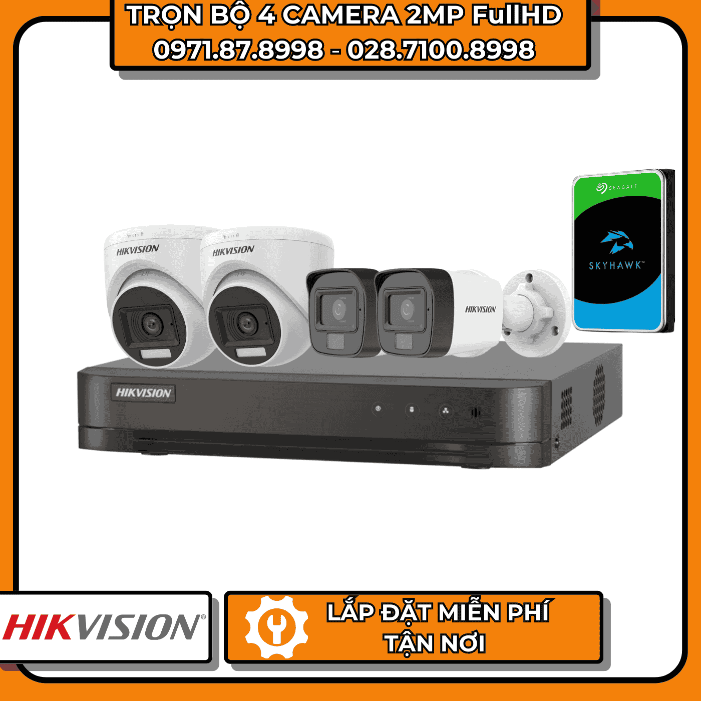 TRỌN BỘ 4 CAMERA 2MP FullHD HIKVISION