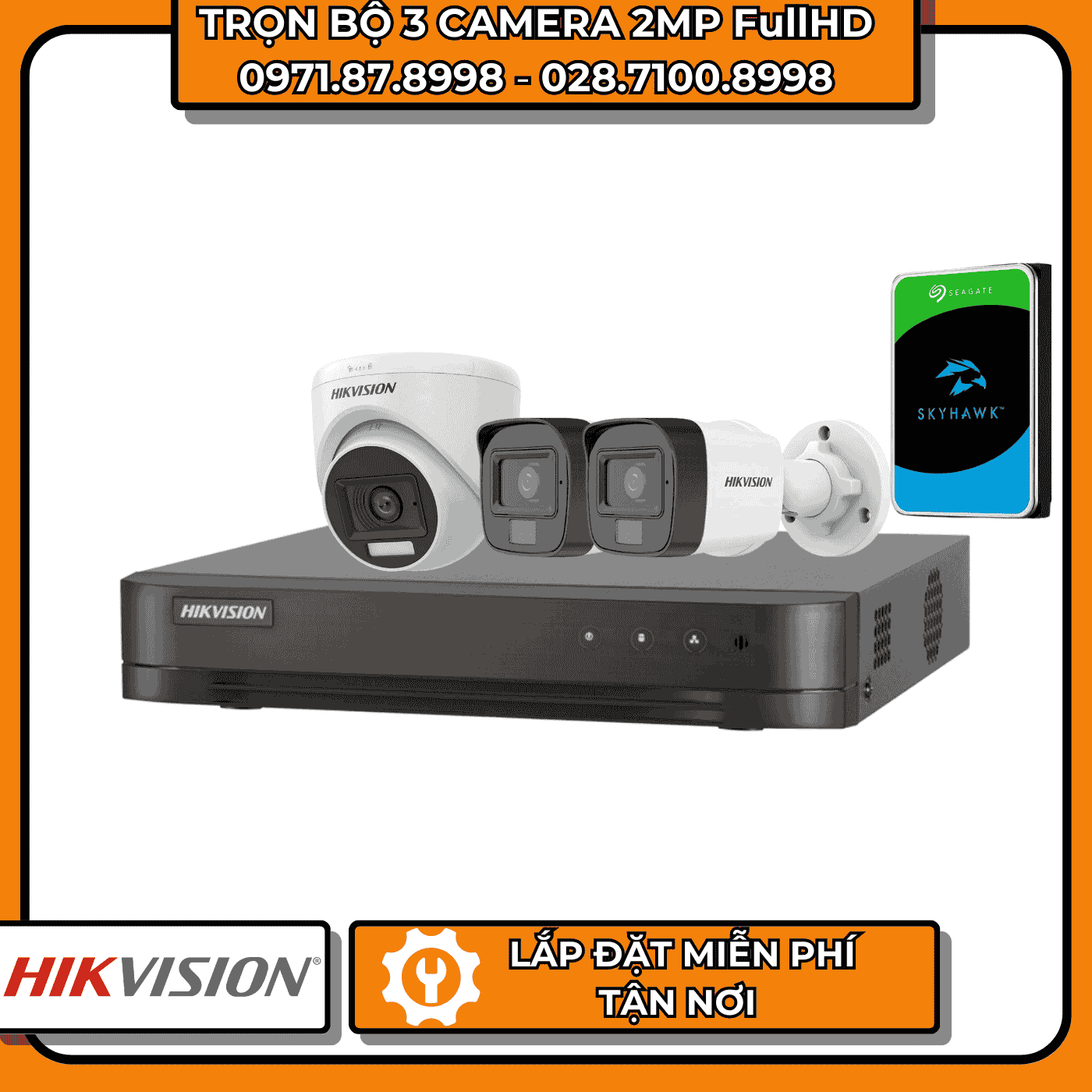 TRỌN BỘ 3 CAMERA 2MP FullHD HIKVISION