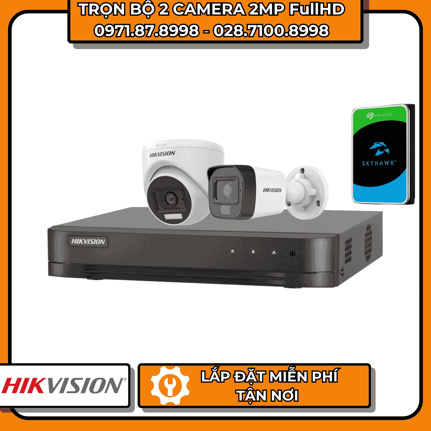 TRỌN BỘ 2 CAMERA 2MP FullHD HIKVISION