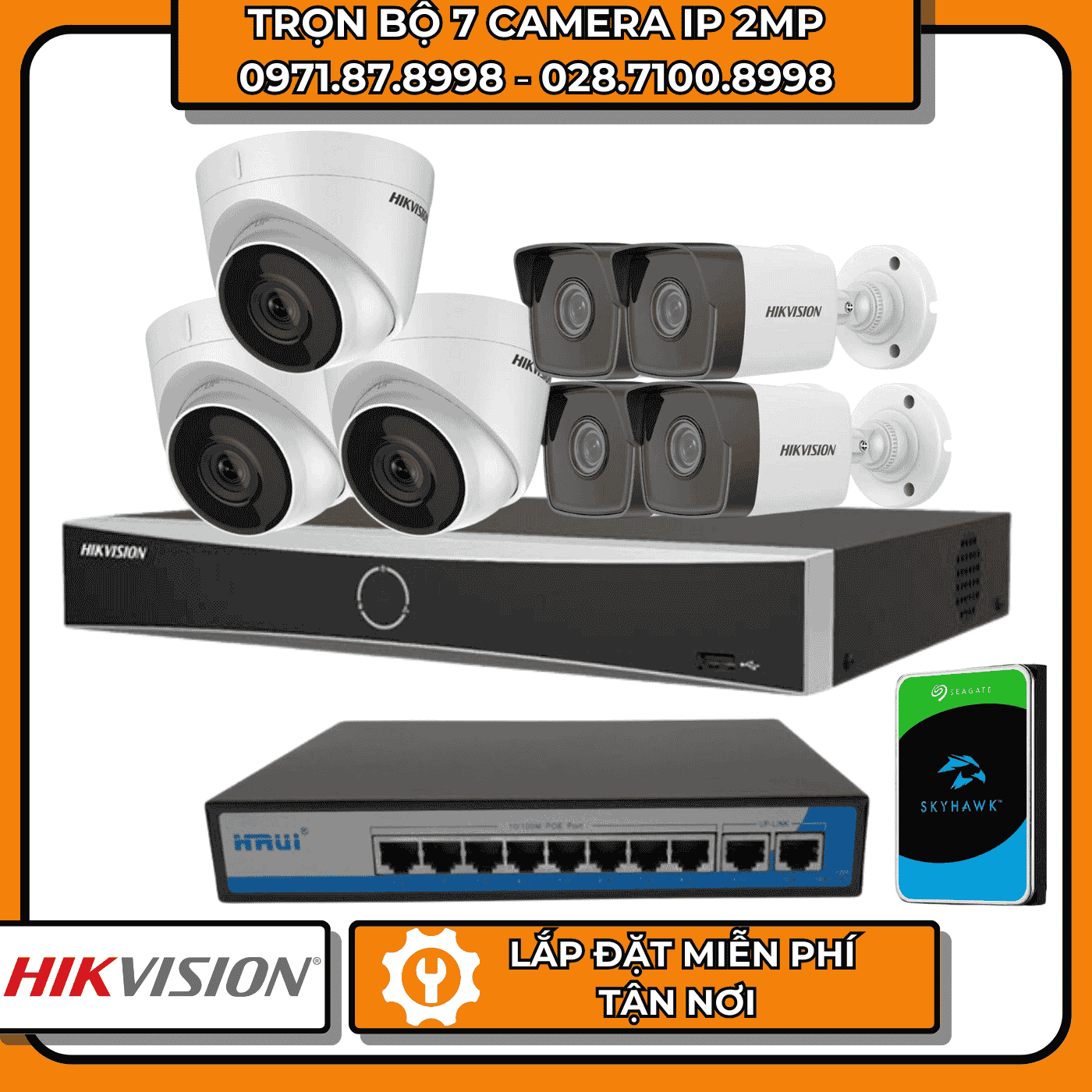 TRỌN BỘ 7 CAMERA IP 2MP HIKVISION