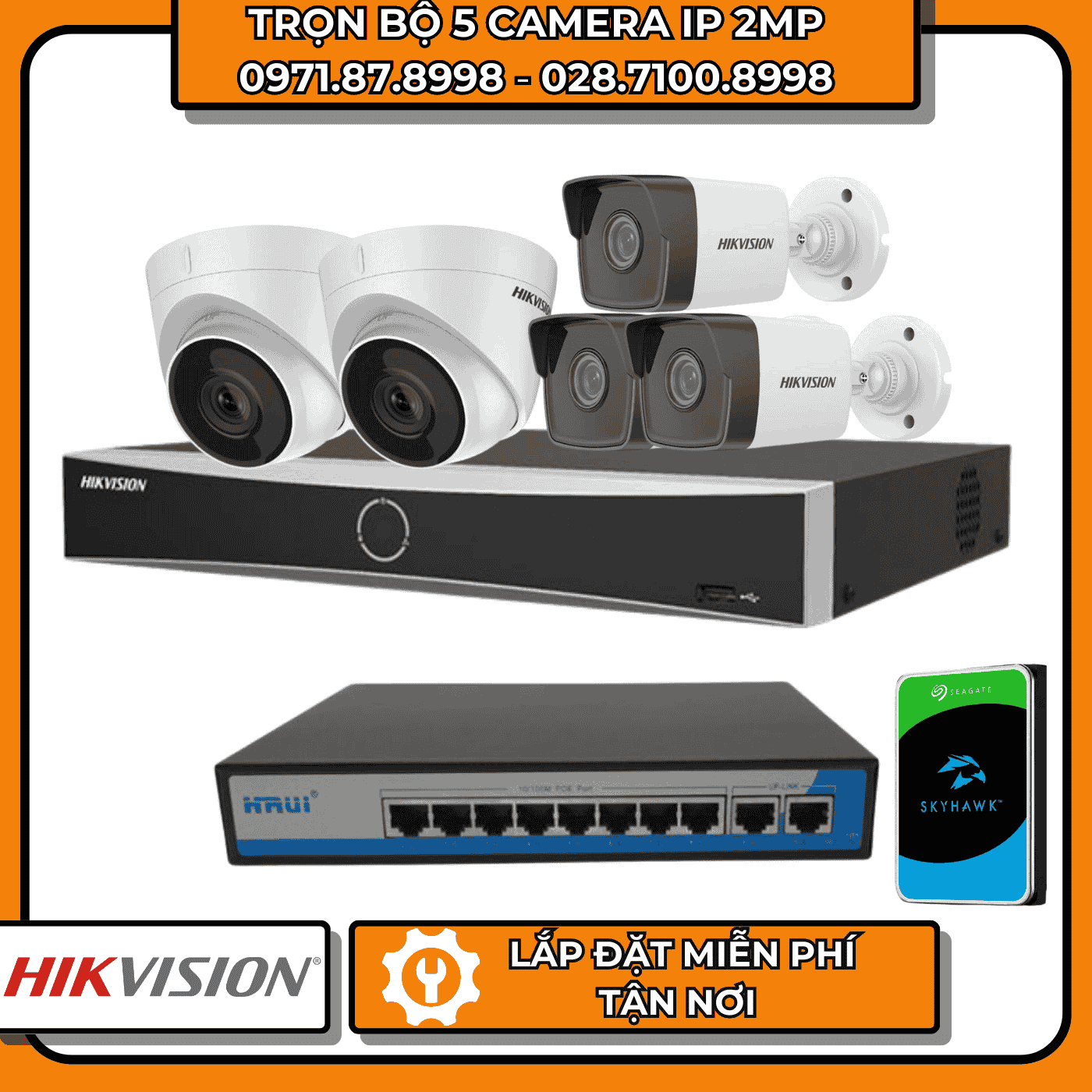 TRỌN BỘ 5 CAMERA IP 2MP HIKVISION