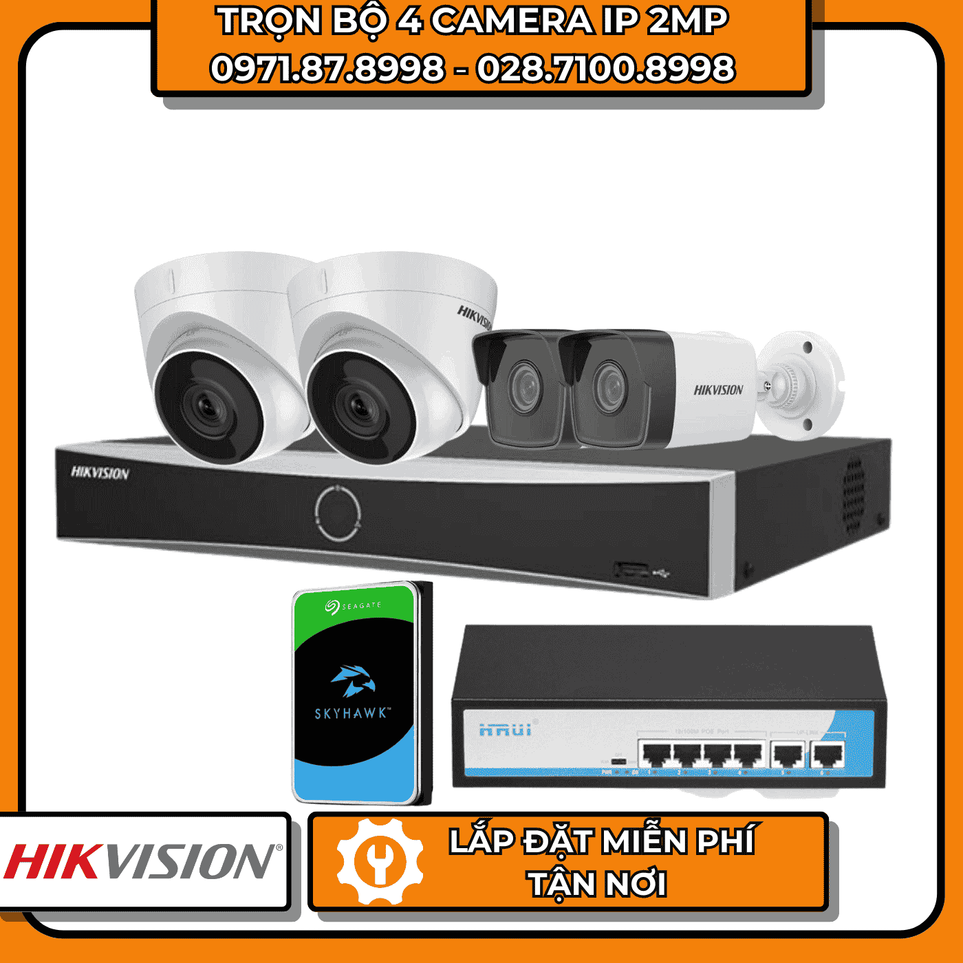 TRỌN BỘ 4 CAMERA IP 2MP HIKVISION