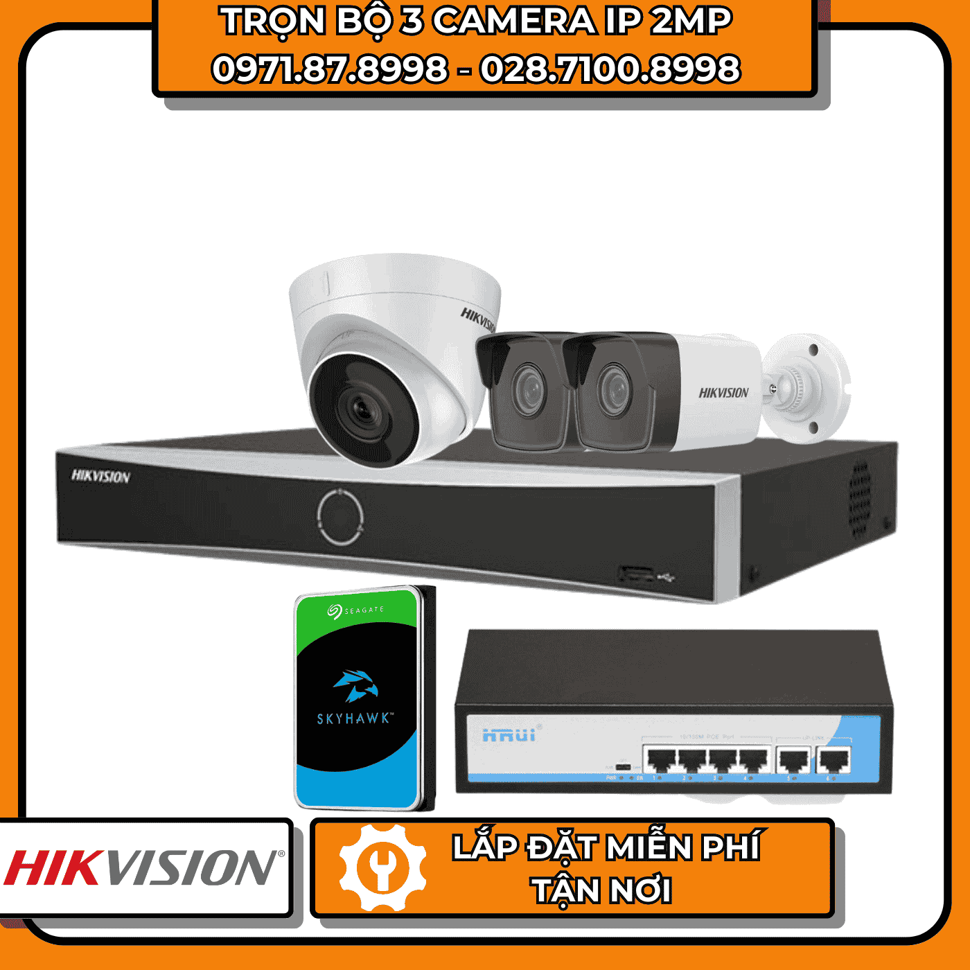 TRỌN BỘ 3 CAMERA IP 2MP HIKVISION