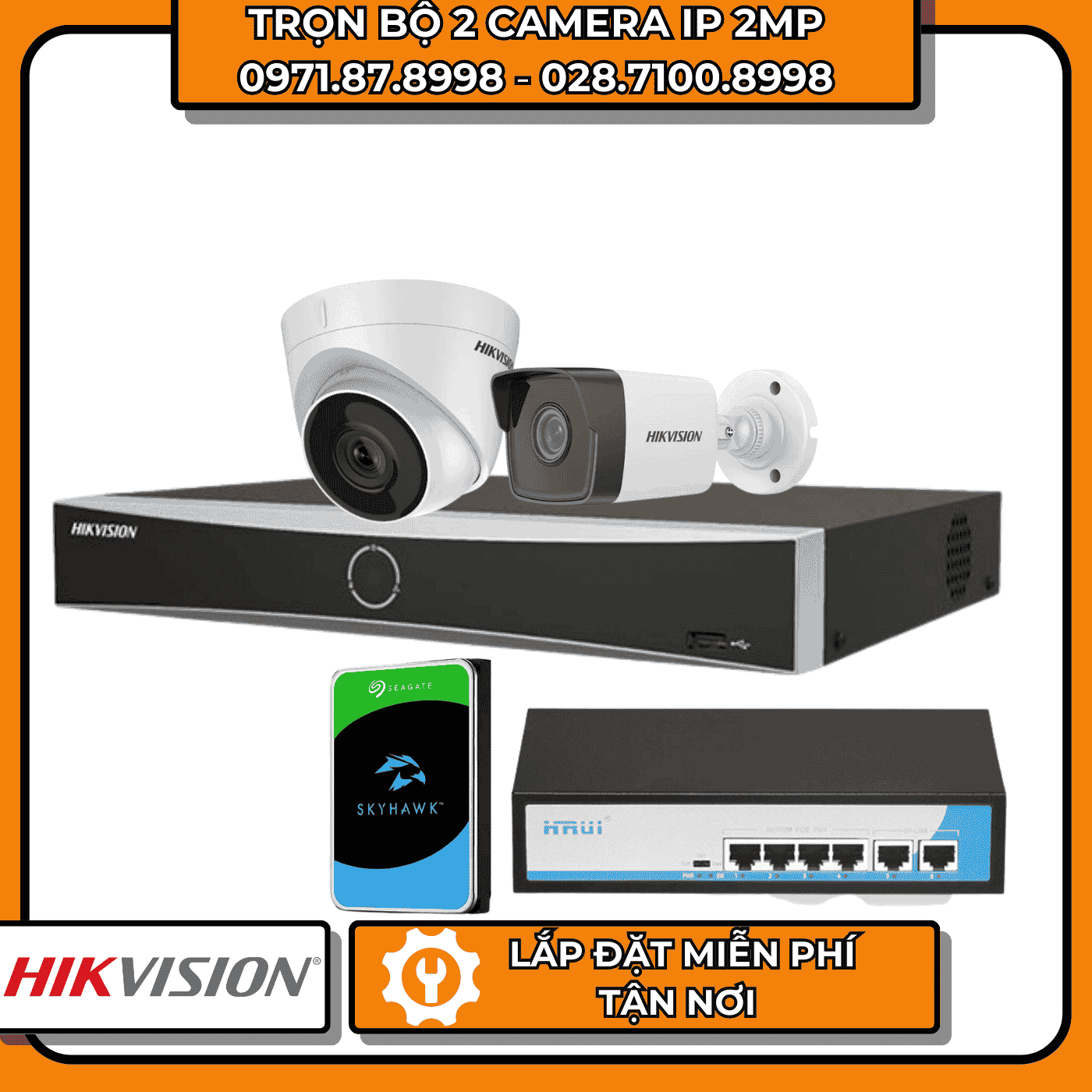 TRỌN BỘ 2 CAMERA IP 2MP HIKVISION