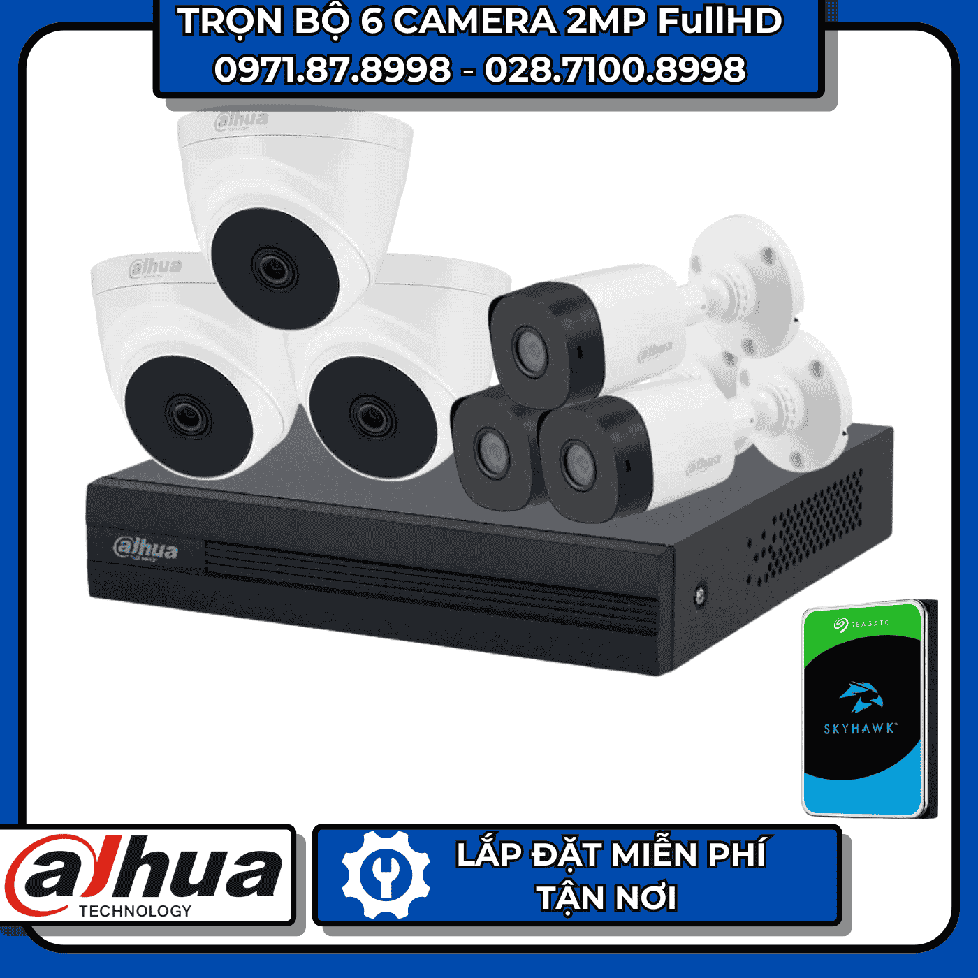 TRỌN BỘ 6 CAMERA 2MP FullHD DAHUA