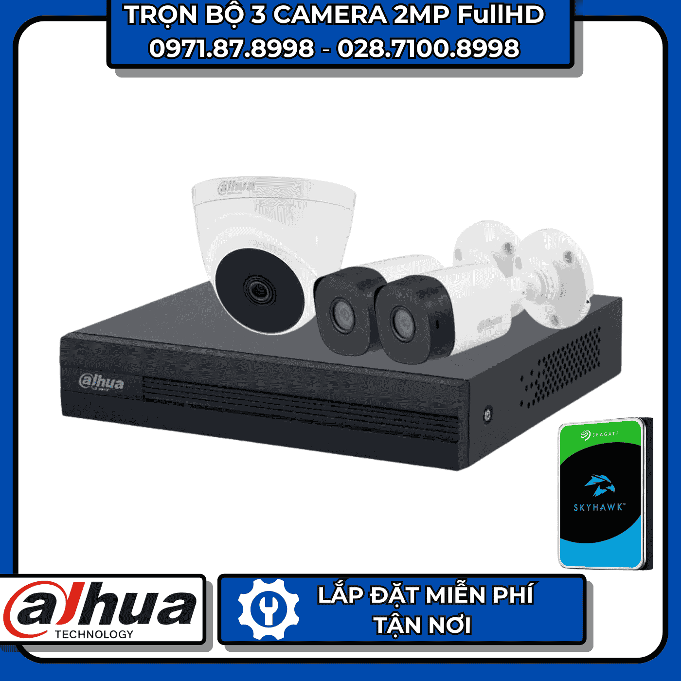 TRỌN BỘ 3 CAMERA 2MP FullHD DAHUA