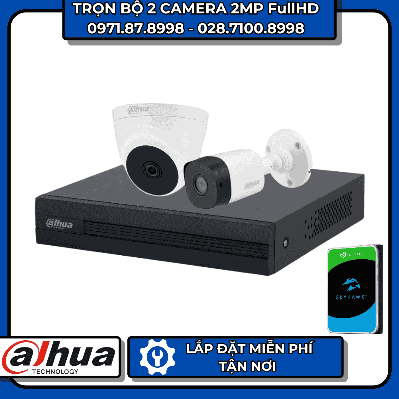 TRỌN BỘ 2 CAMERA 2MP FullHD DAHUA