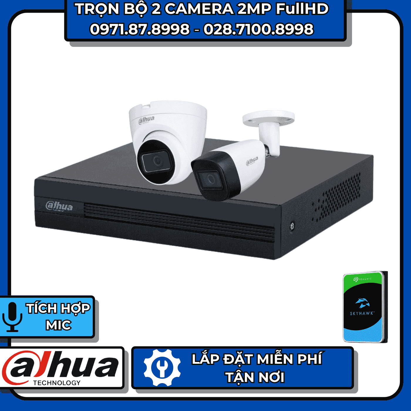 TRỌN BỘ 2 CAMERA 2MP FULLHD DAHUA - CÓ THU ÂM