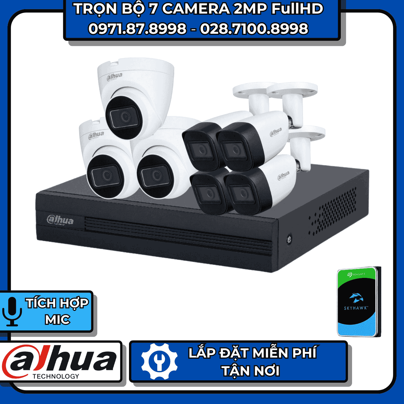 TRỌN BỘ 7 CAMERA 2MP FULLHD DAHUA - CÓ THU ÂM