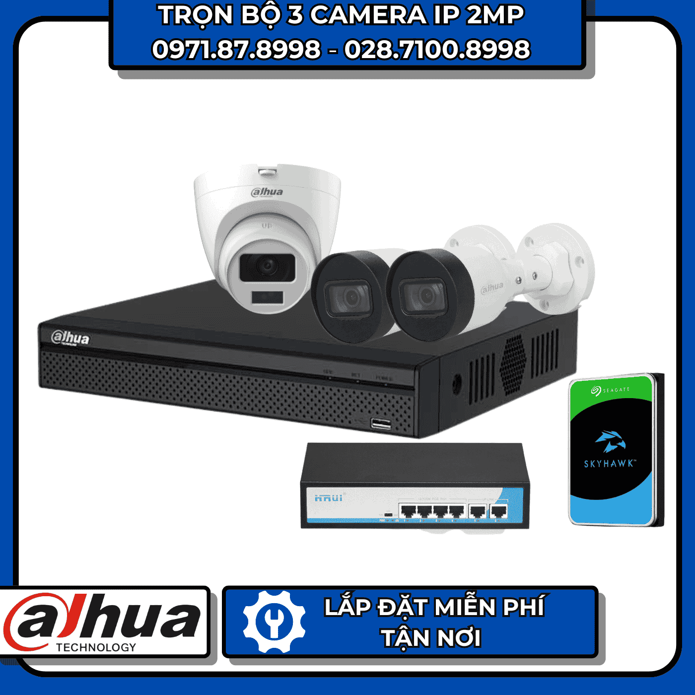 TRỌN BỘ 3 CAMERA IP 2MP DAHUA