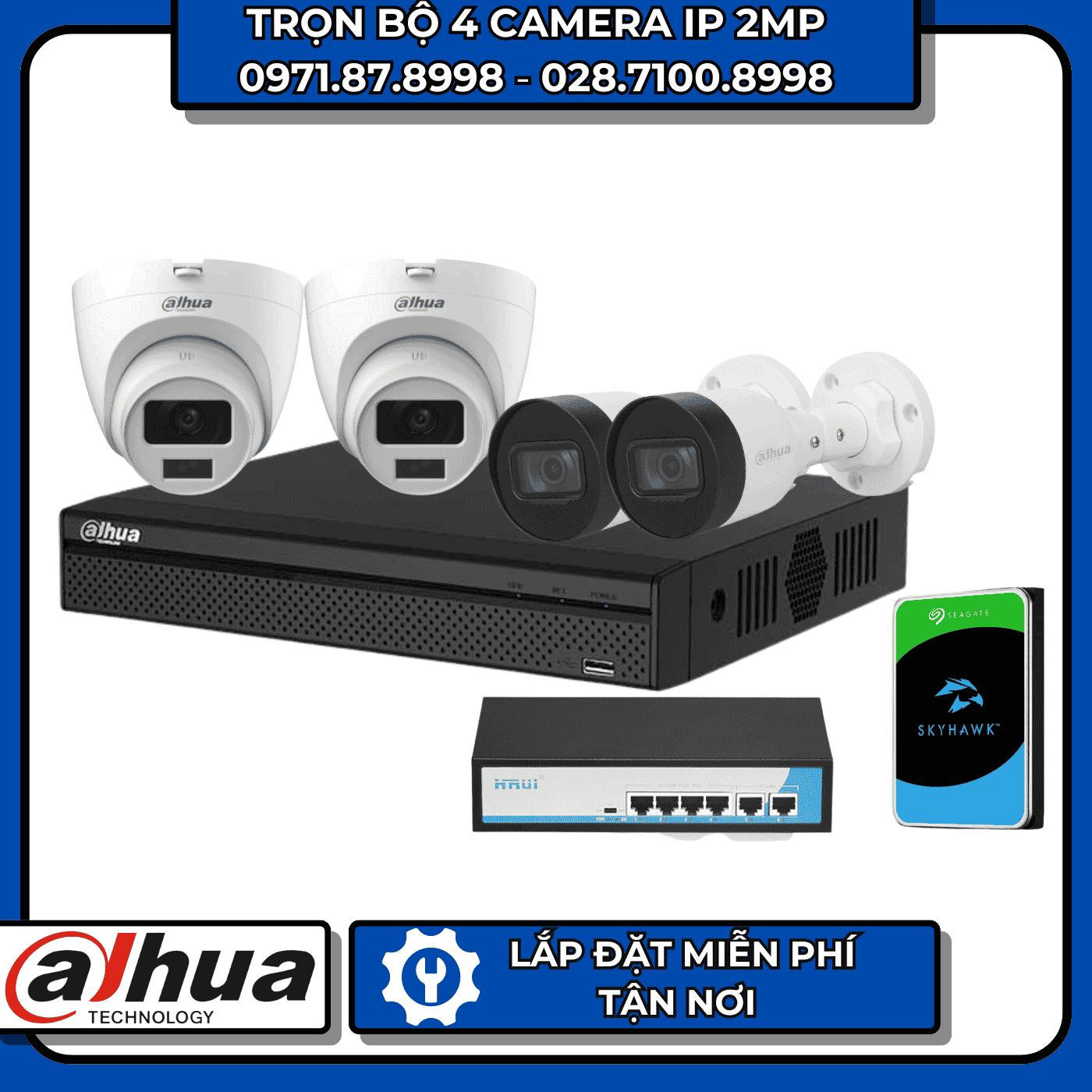 TRỌN BỘ 4 CAMERA IP 2MP DAHUA