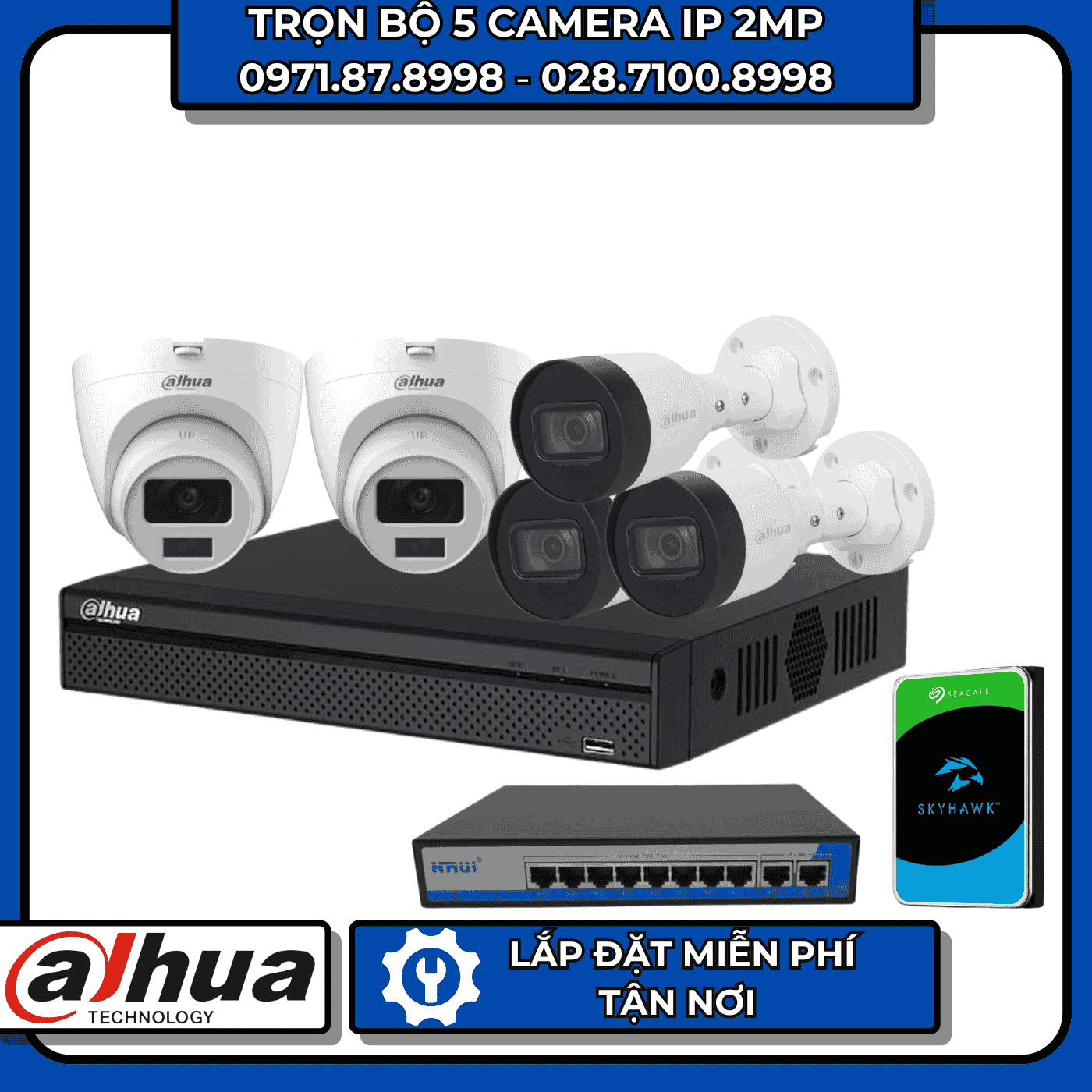 TRỌN BỘ 5 CAMERA IP 2MP DAHUA