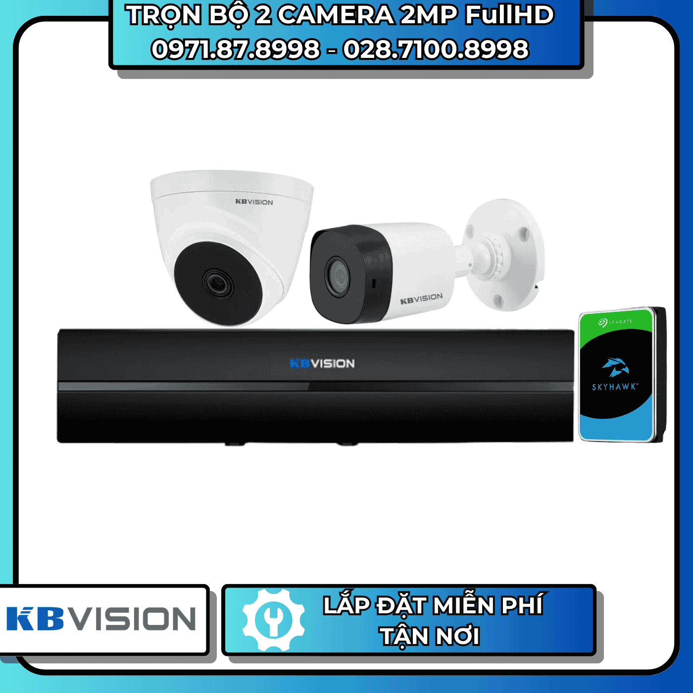 TRỌN BỘ 2 CAMERA 2MP FullHD KBVISION