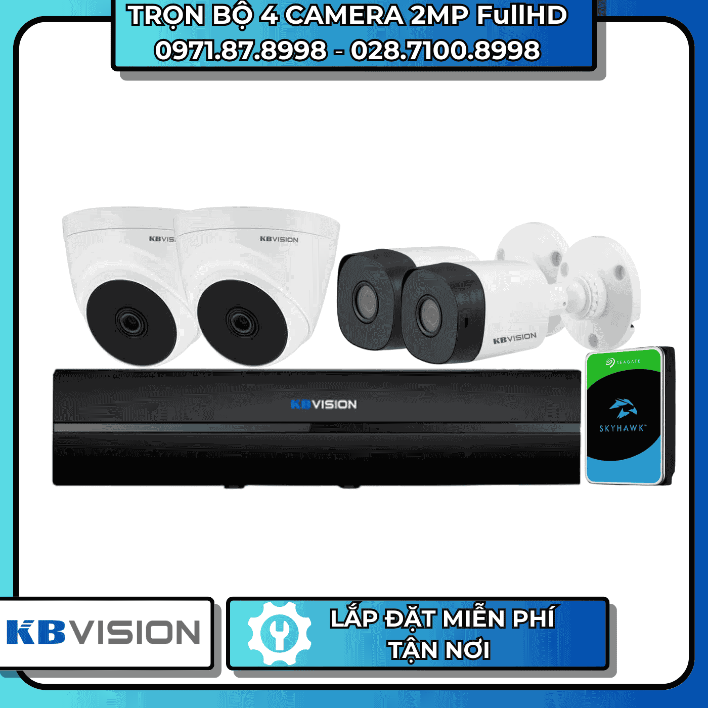 TRỌN BỘ 4 CAMERA 2MP FullHD KBVISION