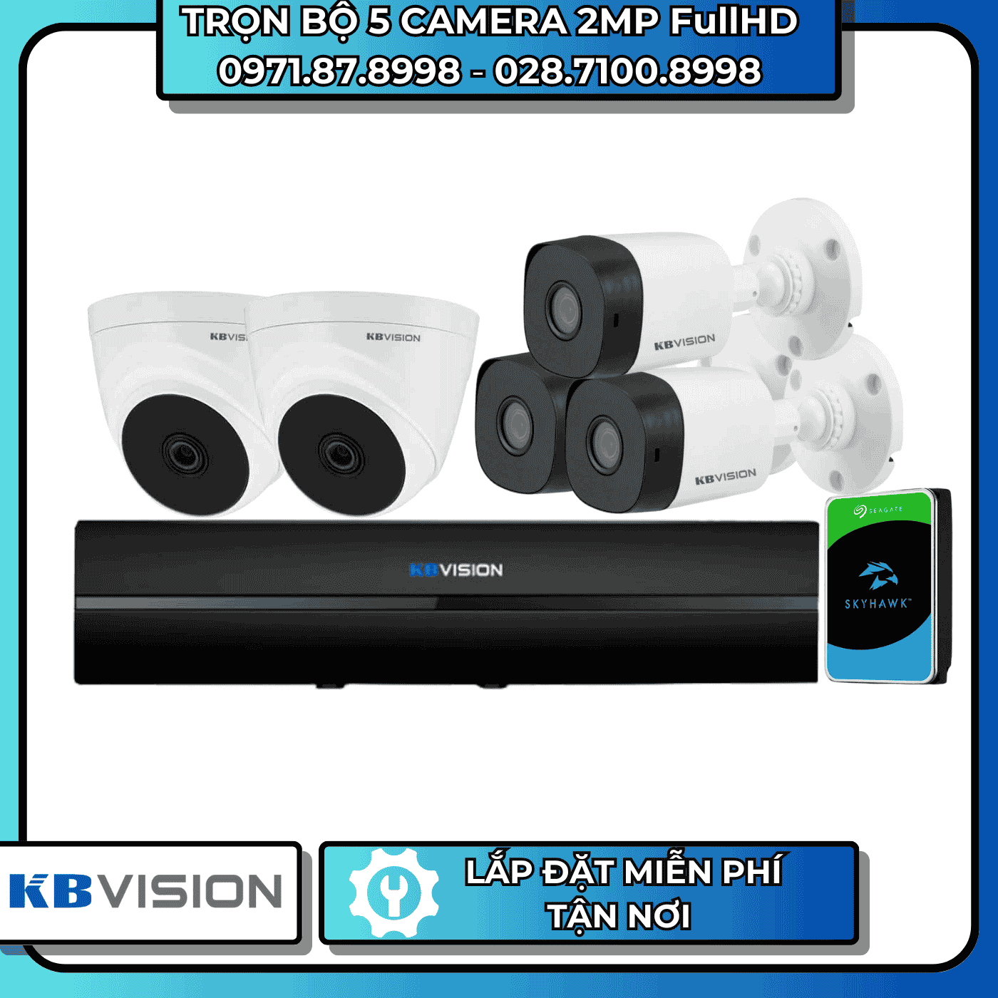 TRỌN BỘ 5 CAMERA 2MP FULLHD KBVISION