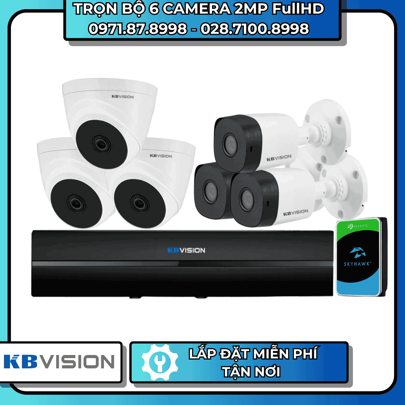 TRỌN BỘ 6 CAMERA 2MP FULLHD KBVISION