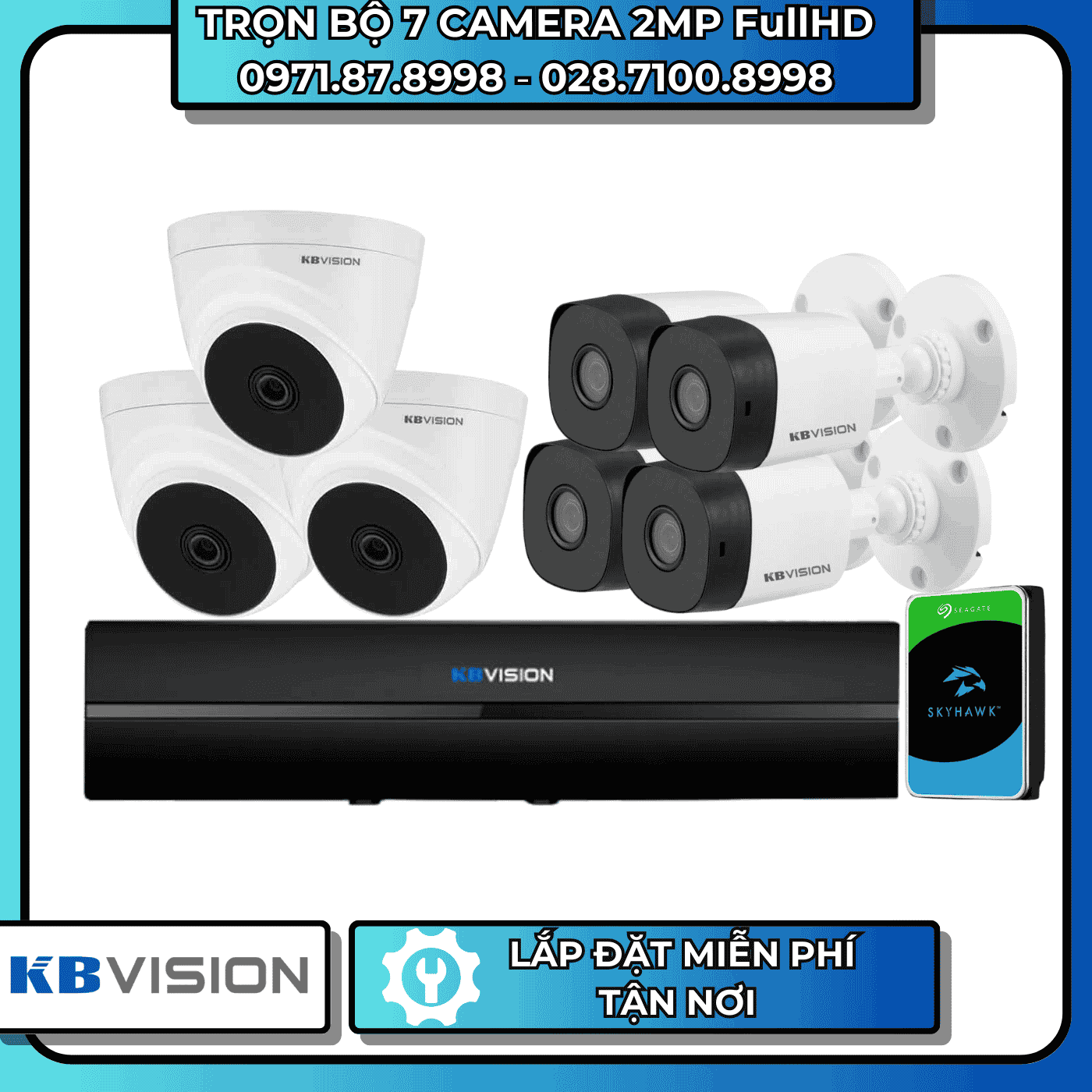 TRỌN BỘ 7 CAMERA 2MP FULLHD KBVISION