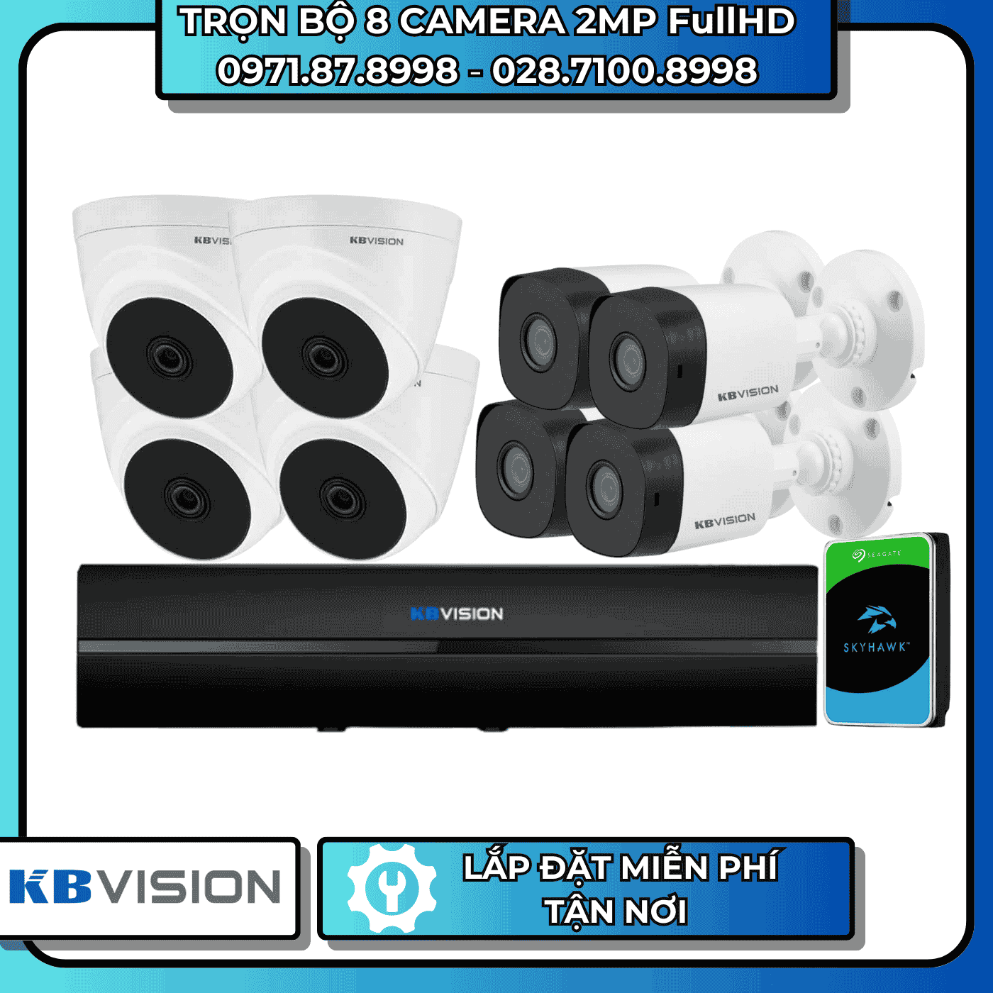 TRỌN BỘ 8 CAMERA 2MP FULLHD KBVISION