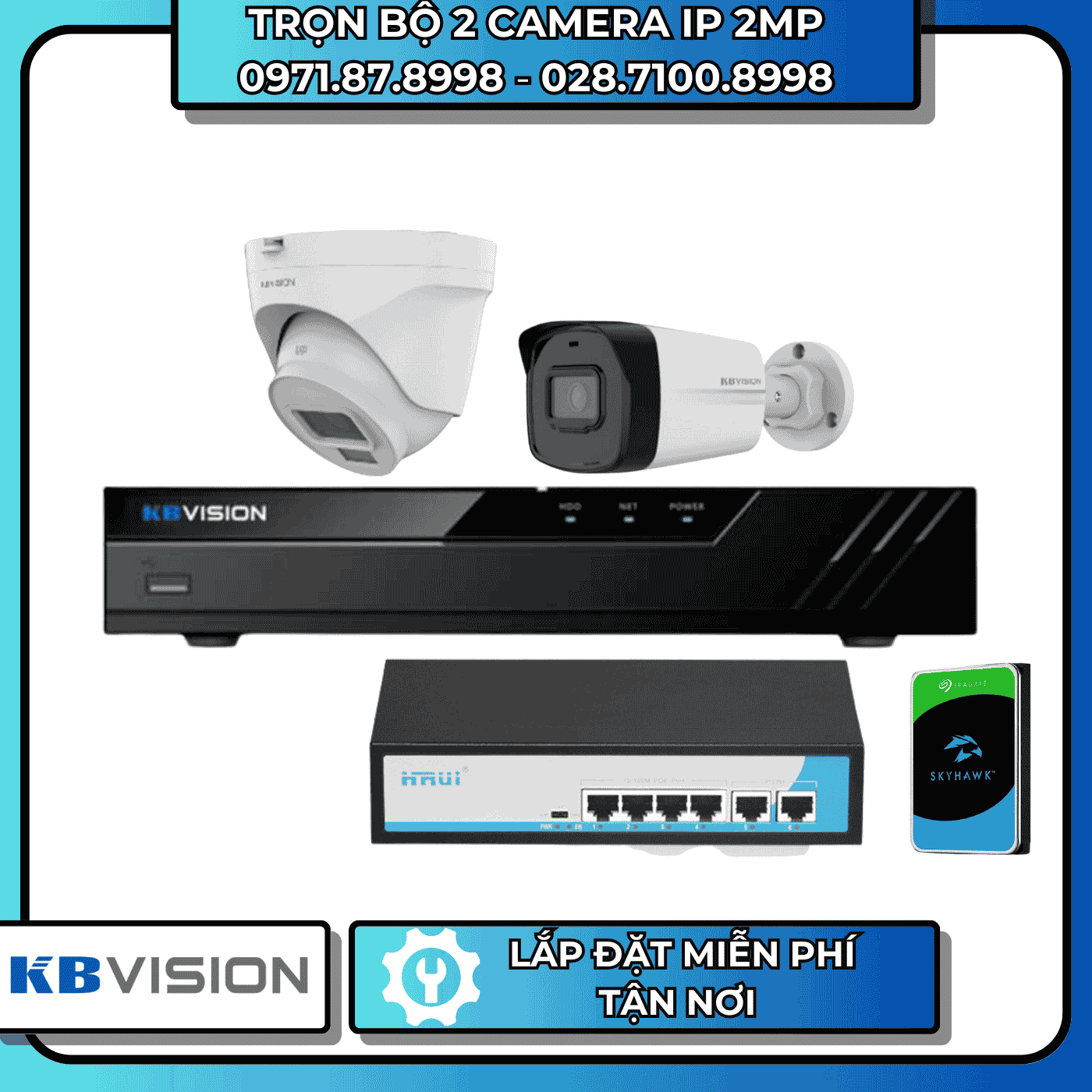 TRỌN BỘ 2 CAMERA IP 2MP KBVISION