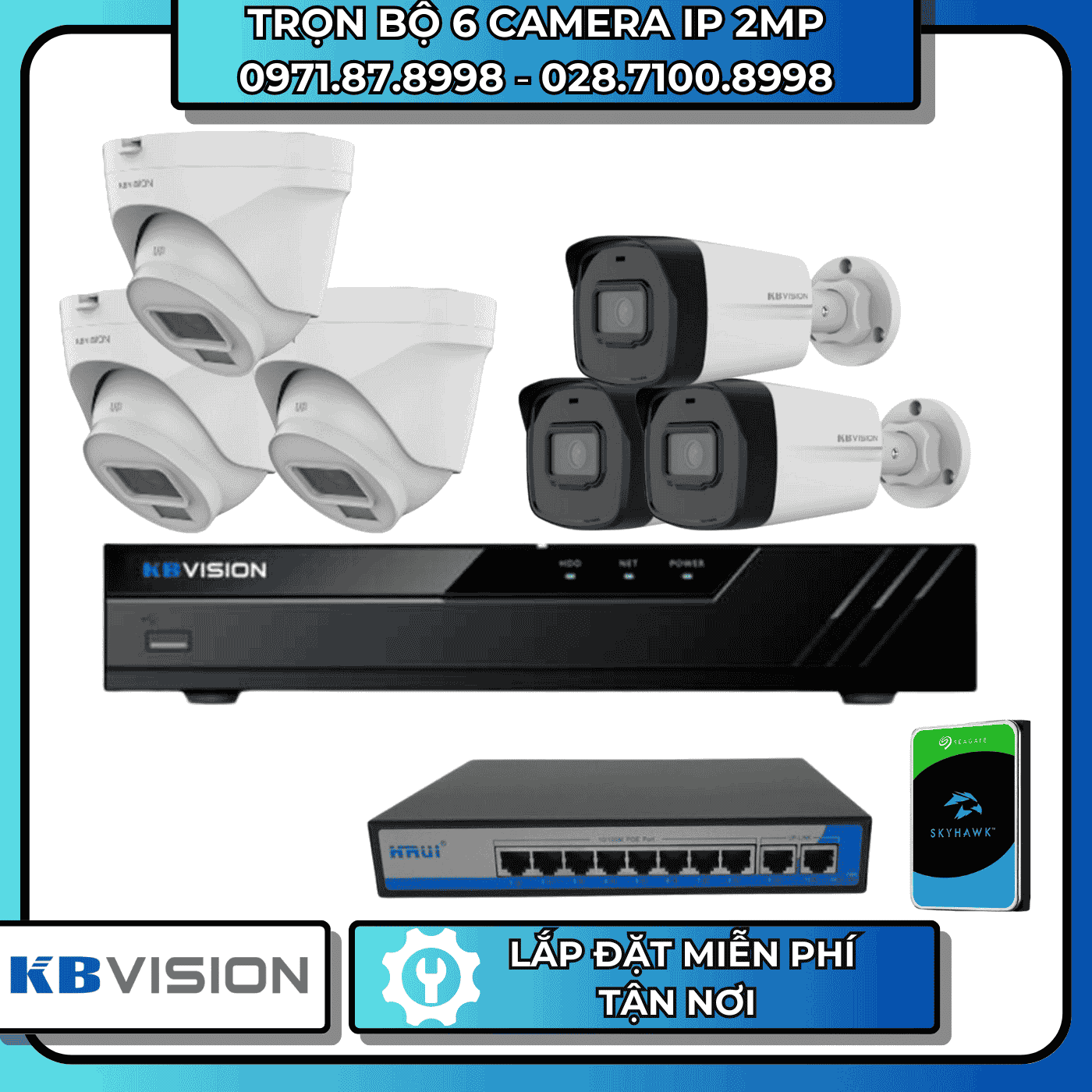 TRỌN BỘ 6 CAMERA IP 2MP KBVISION