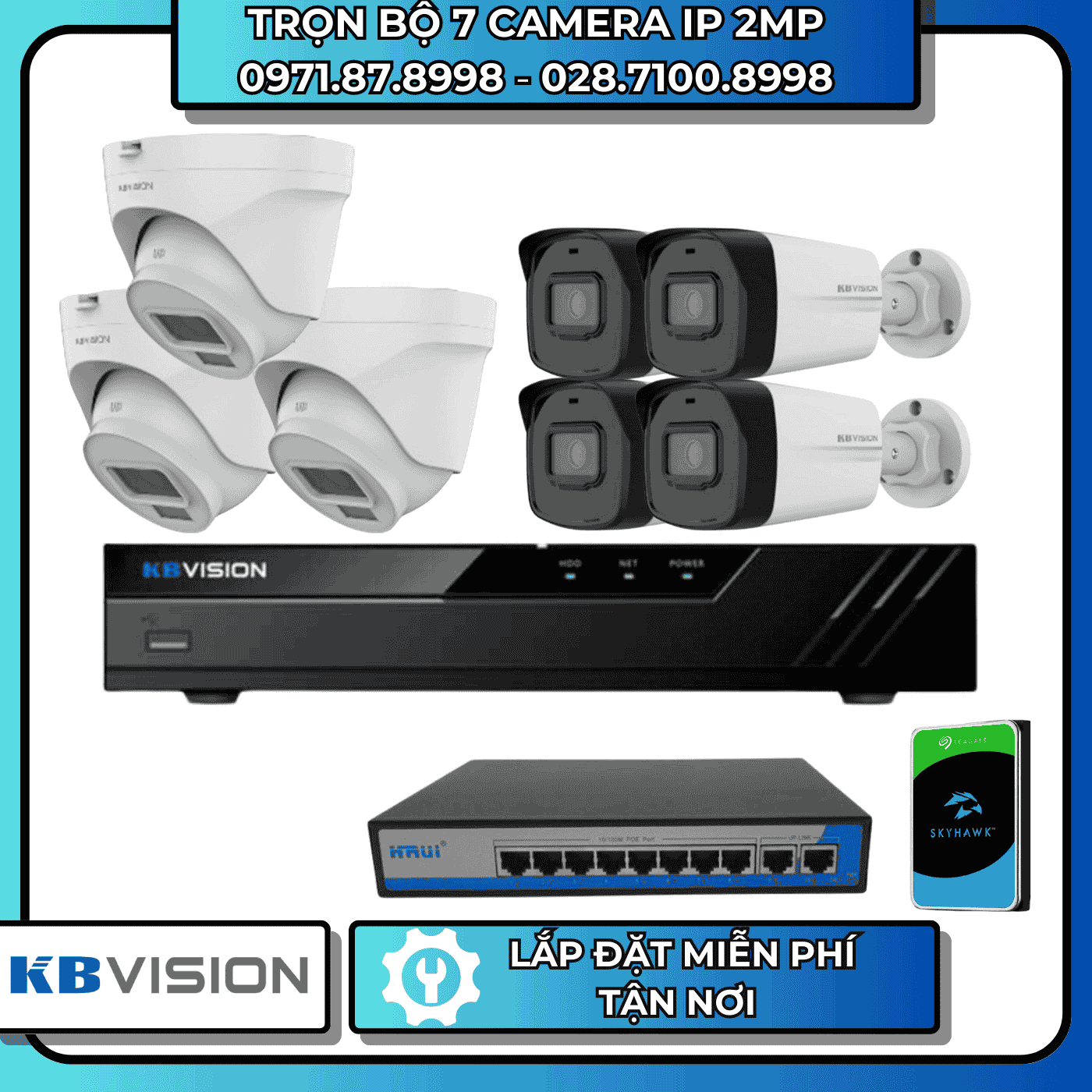 TRỌN BỘ 7 CAMERA IP 2MP KBVISION