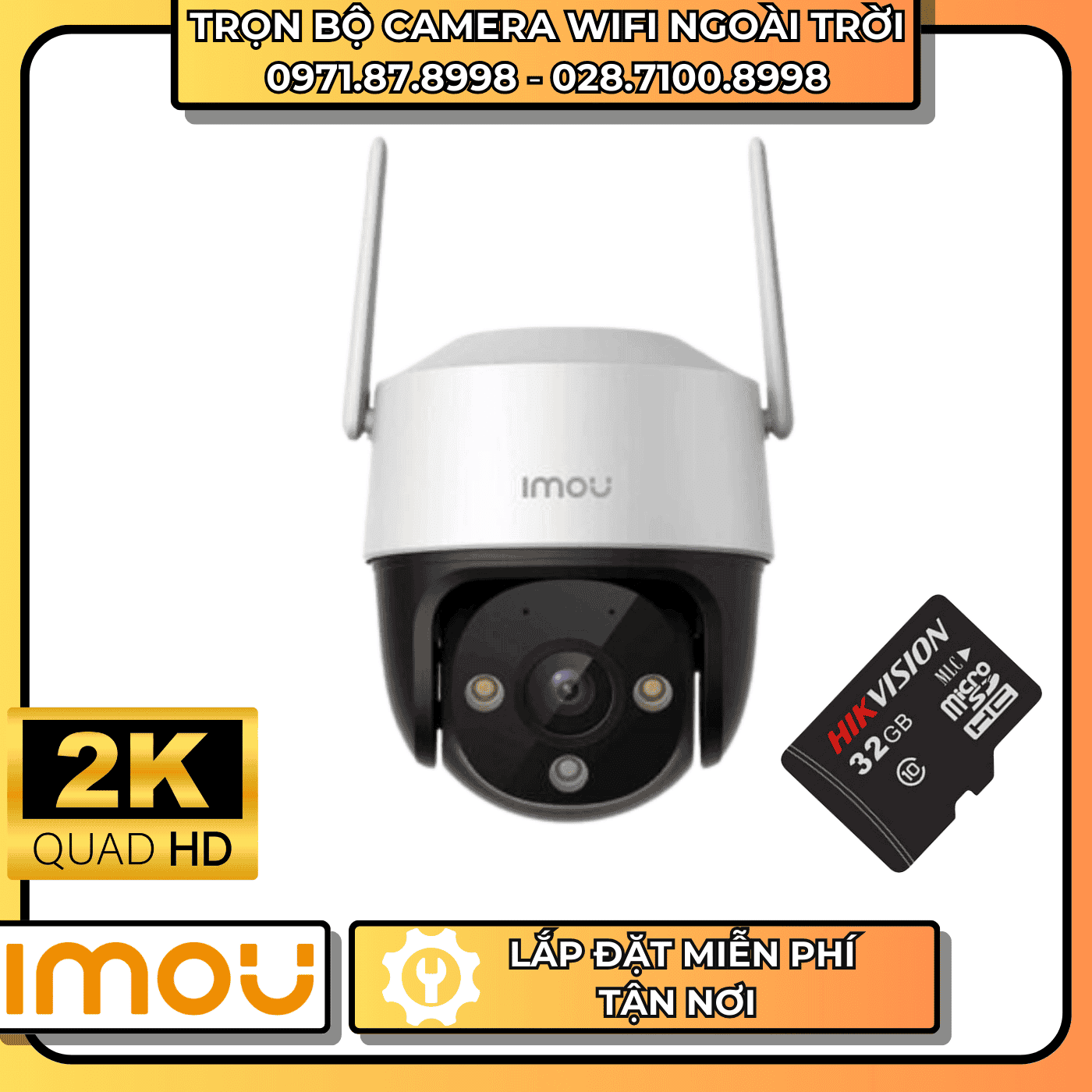 TRỌN BỘ CAMERA WIFI XOAY 360° 2K IMOU - NGOÀI TRỜI + THẺ NHỚ LƯU TRỮ