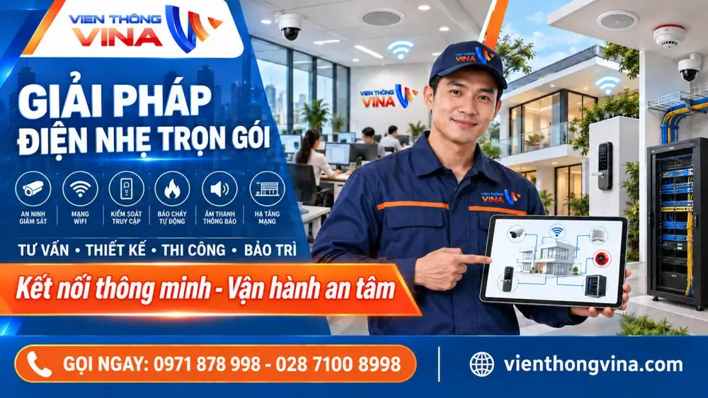 Giải pháp điện nhẹ trọn gói gồm an ninh giám sát, mạng WiFi, kiểm soát truy cập, báo cháy tự động, âm thanh thông báo và hạ tầng mạng