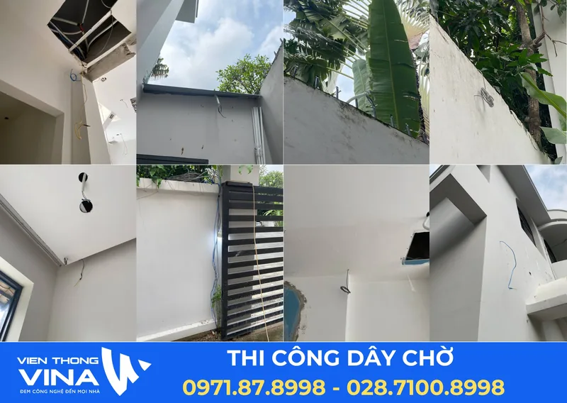 Thi công đi dây chờ cho camera quanh tường rào và trong nhà tại Ngọc Anh Spa