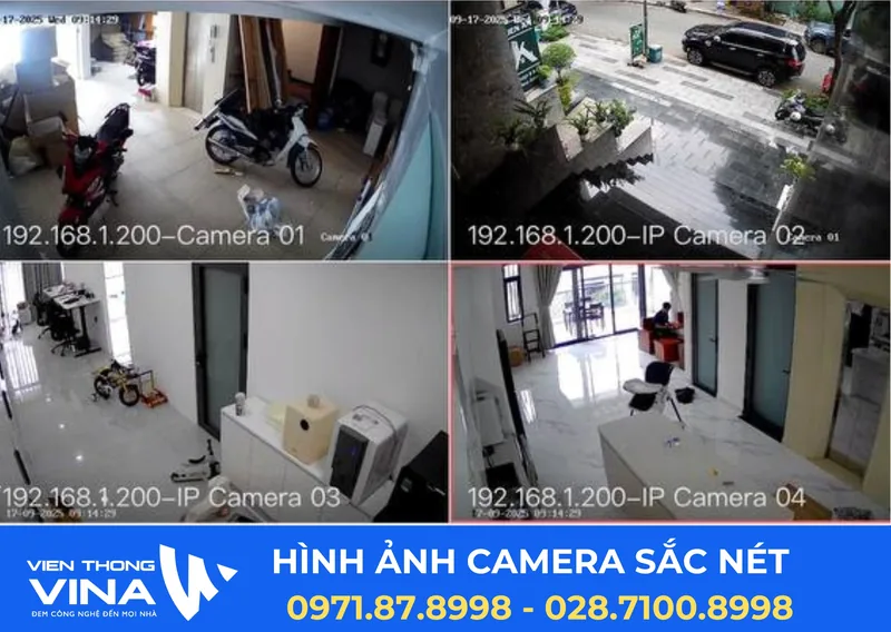 Màn hình chia bốn khung hình trực tiếp từ hệ thống 4 camera tại tòa nhà khu đô thị Vạn Phúc