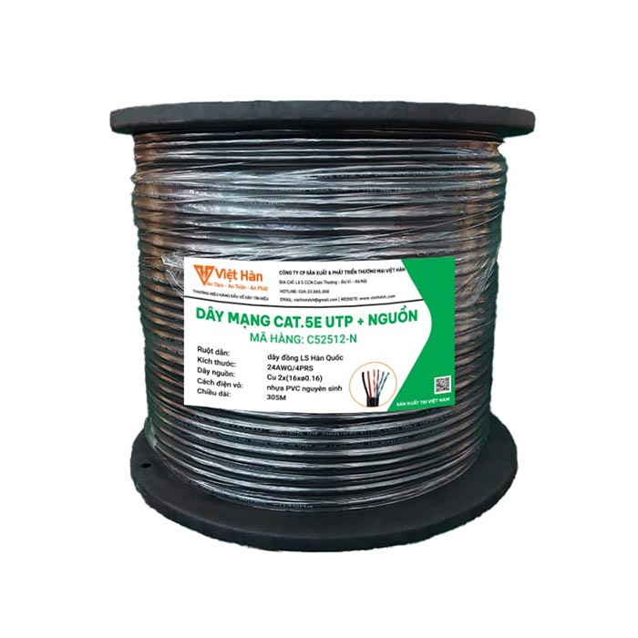 Dây cáp điện thoại Việt Hàn CAT.5E UTP có nguồn 25AWG