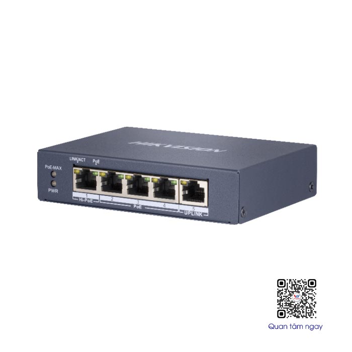 Switch GIGABIT Hi POE 4 cổng 1000Mpbs Hikvision DS-3E0505HP-E