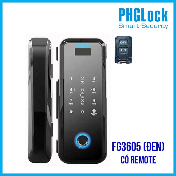 Khóa cửa vân tay cho cửa kính PHGLOCK FG3605 (Đen) có remote