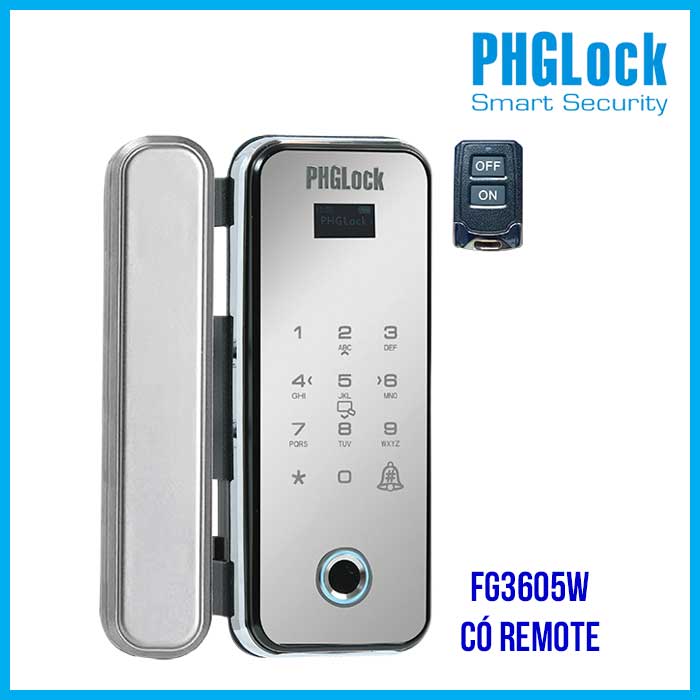 Khóa cửa vân tay cho cửa kính PHGLOCK FG3605W-MS Mica Bạc remote