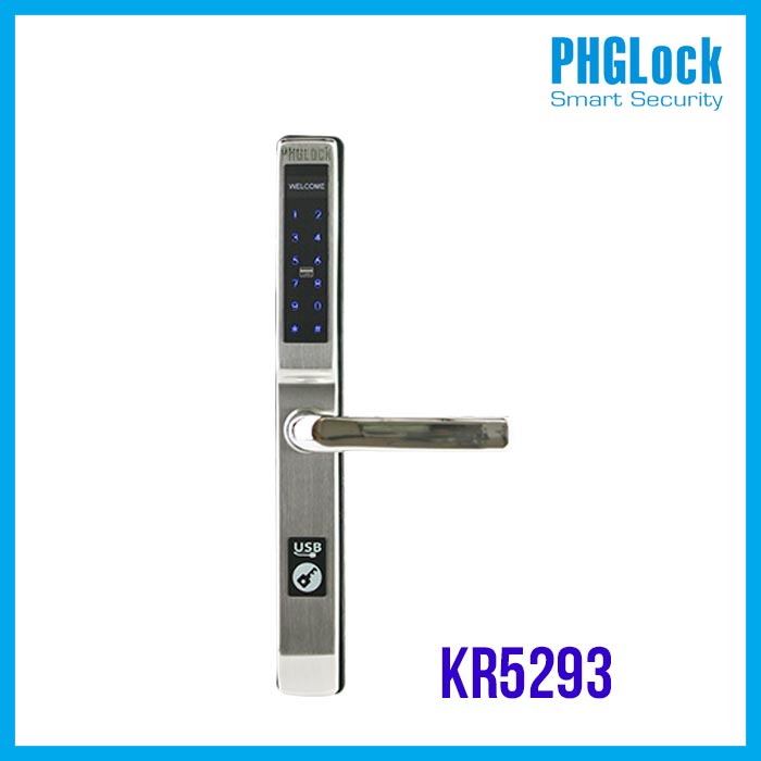 Khóa cửa cảm ứng cho cửa nhôm PHGLOCK KR5293-S (Bạc)