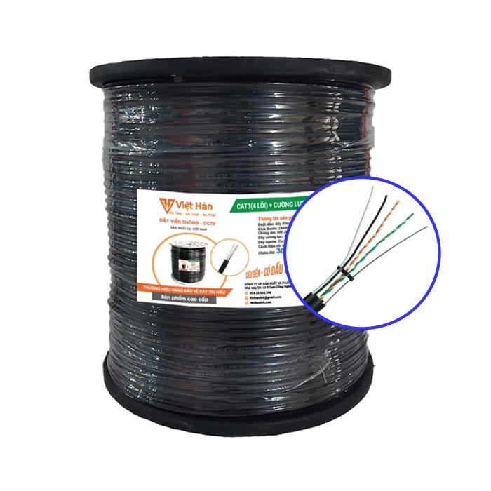 Dây cáp điện thoại Việt Hàn CAT3 + Cường lực + Nguồn 25AWG