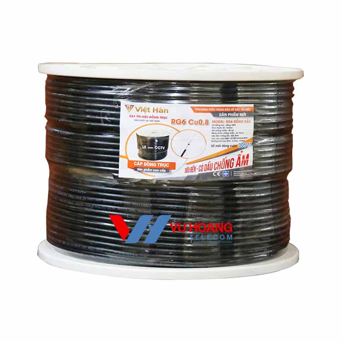 Cáp đồng trục có dầu Việt Hàn RG6 Cu 0.8