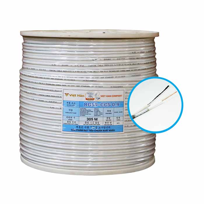 Cáp đồng trục liền nguồn Việt Hàn RG59-CCS 0.9