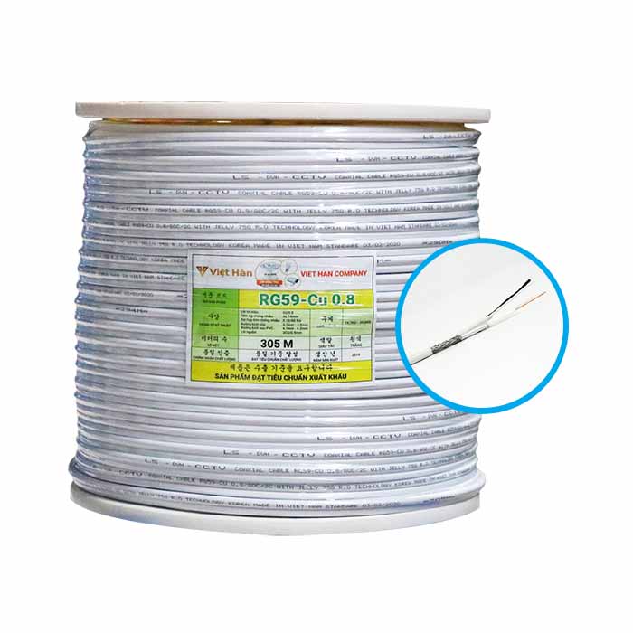 Cáp đồng trục liền nguồn Việt Hàn RG59-Cu 0.8