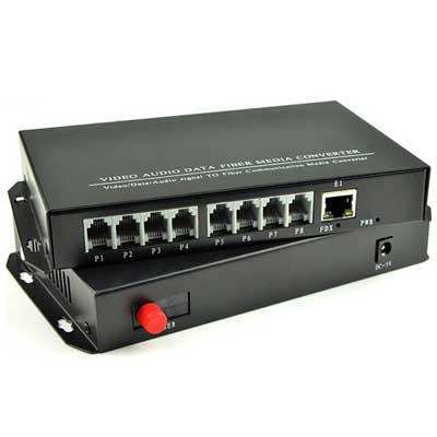 Converter Quang HDtec 8 RJ11 + 1 RJ45 Lan 100 Mbps