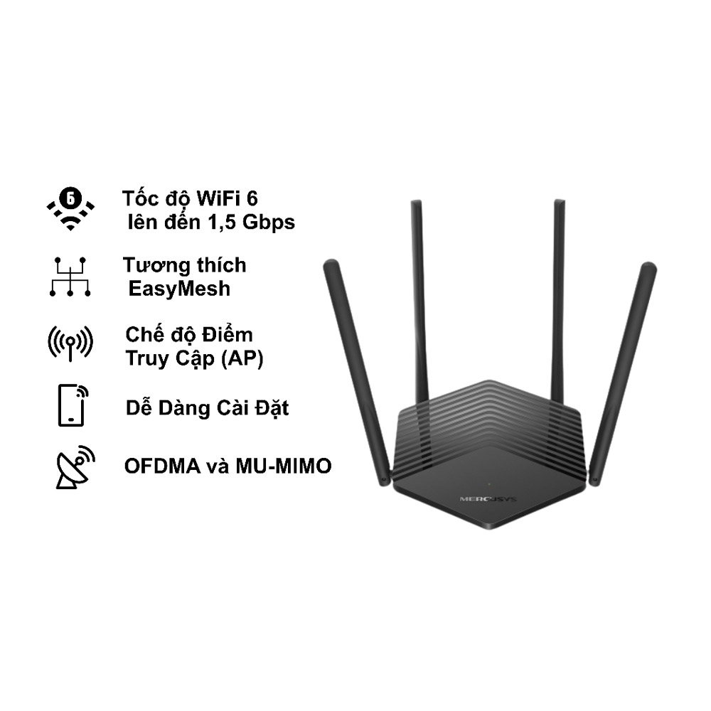 Router Wi-Fi 6 Băng Tần Kép AX1500 Mercusys MR60X