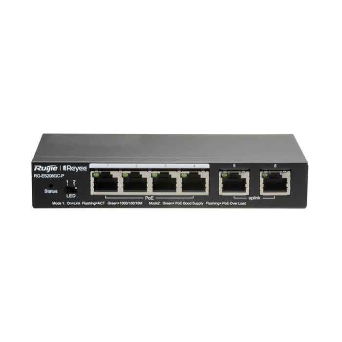 Switch POE 6 cổng 10/100/1000BASE-T Ruijie Reyee RG-ES206GC-P